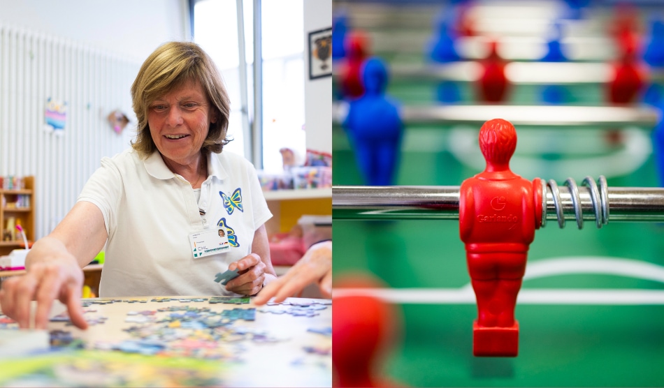 Photo d'une bénévole des Pimpampel dans la salle de jeux